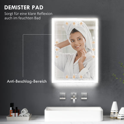 HOMCOM Spiegelschrank, Badschrank mit LED, 50 x 70 cm, dimmbar, Anti-Beschlag, Schwarz