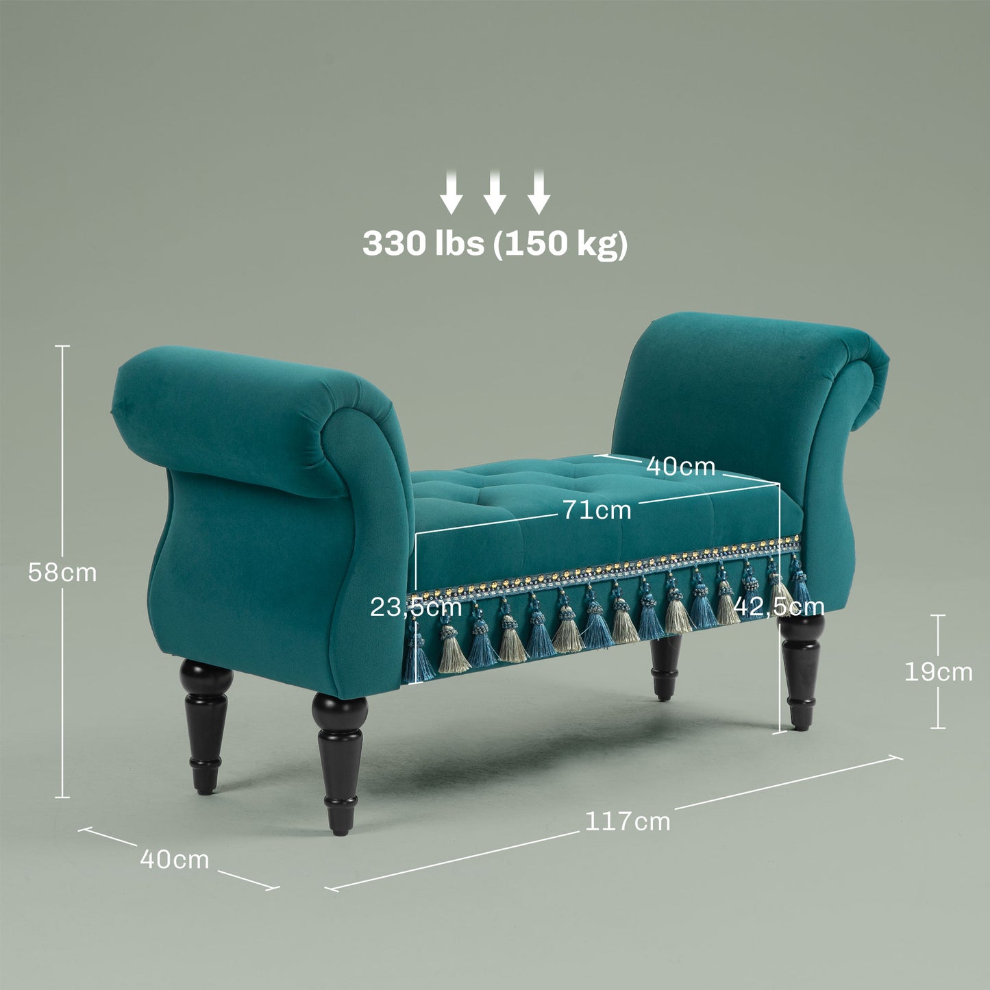HOMCOM Polsterbank, Sitzbank, Vintage-Design, bis 150 kg, 117x40x58 cm, Grün