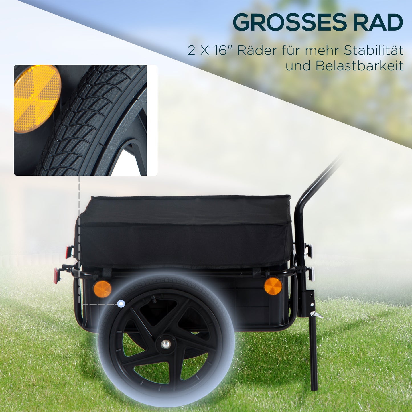 HOMCOM Lastenanhänger, Fahrradanhänger, abnehmbarer Korb, Universalkupplung, bis 40 kg, Stahl, schwarz, 144 x 59 x 80cm