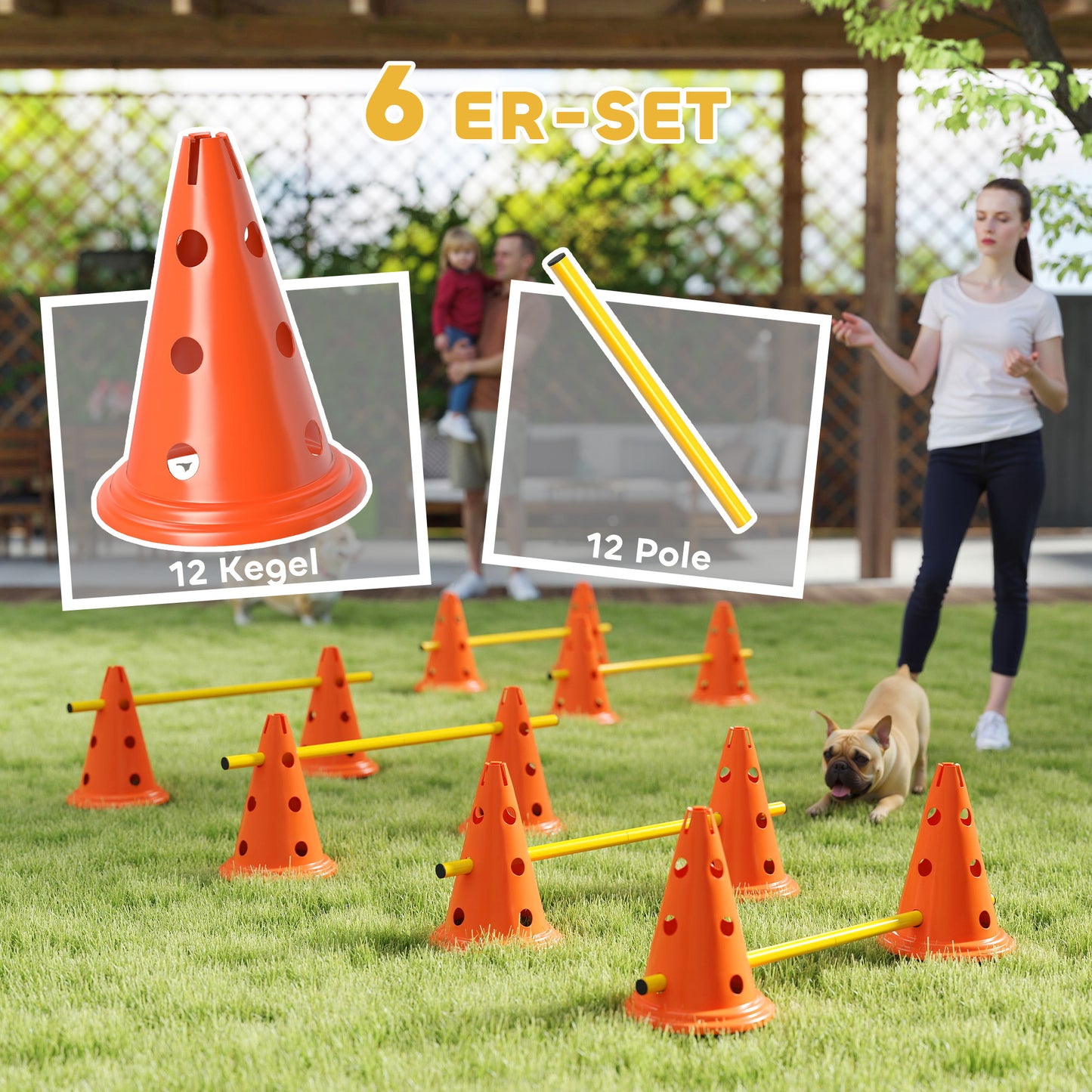 PawHut Agility Set Hunde 6-teiliges Agility-Ausrüstung för Hundetraining Steckhürdenset med 12 Kegel 6 Hürden Tragetasche