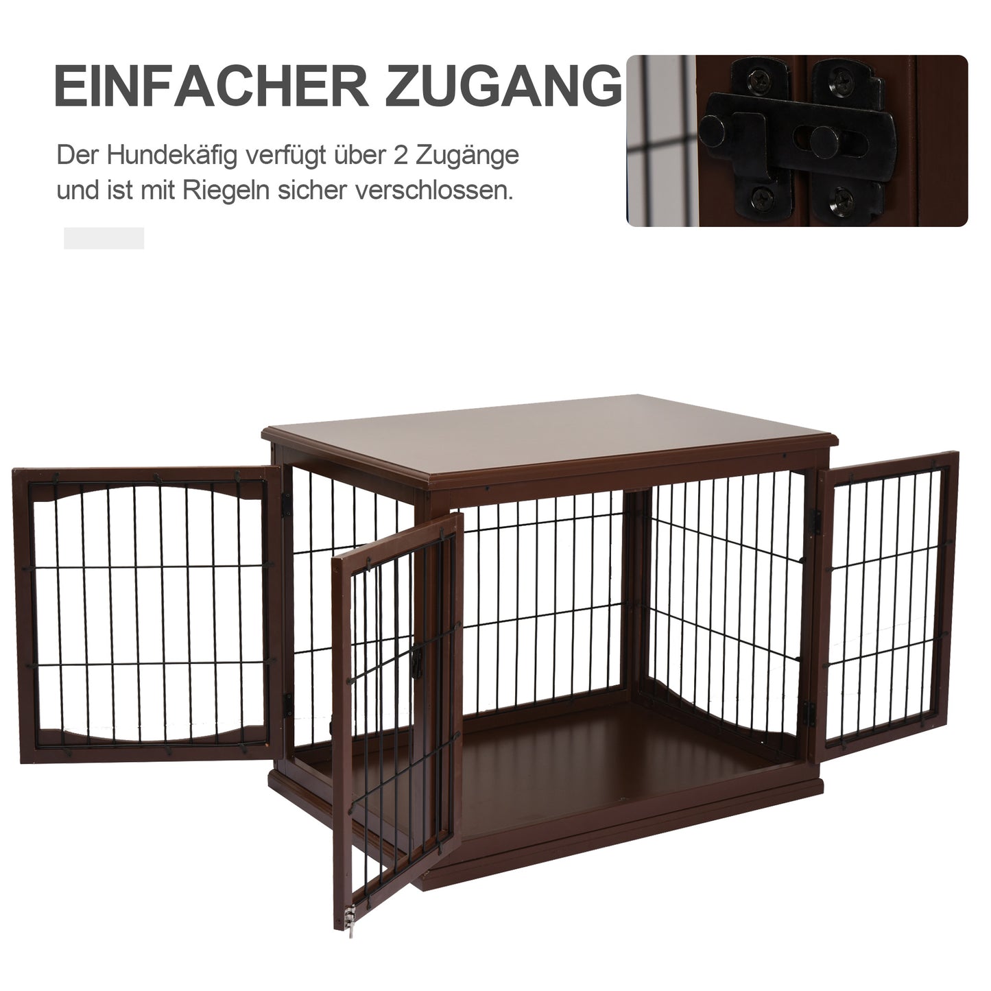 PawHut Hundebox, 2 Eingänge, abschließbar, MDF och Metall, 58,4 x 81,3 x 66 cm, Schwarz