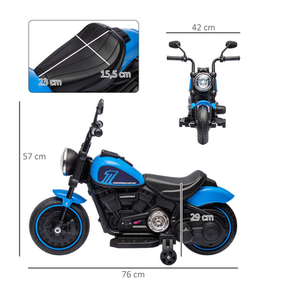 HOMCOM Elektrisches Kindermotorrad, Elektrisches Kinderfahrzeug, mit Scheinwerfer, 3 km/h, Blau + Schwarz
