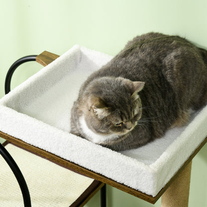 PawHut Kratzbaum, 4 Etagen, Katzenhaus, Spielball, Kippschutz, 80x40x118,5 cm, Braun/Weiß