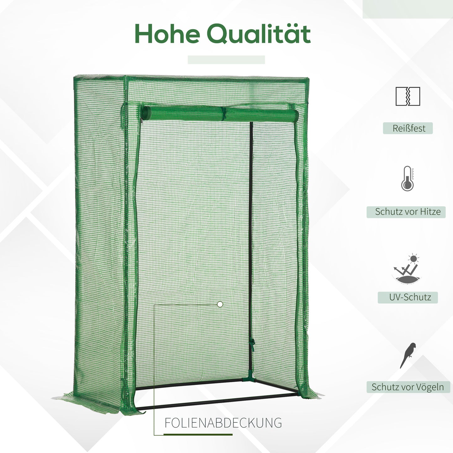 Outsunny Gewächshaus mit Tür, vinterfest Foliengewächshaus aus Stahl, Treibhaus für Balkon, Garten, Tomatenhaus 100x50x150cm, Tomatengewächshaus für Tomaten, Gemüse, Blumen, Pflanzen, Grün