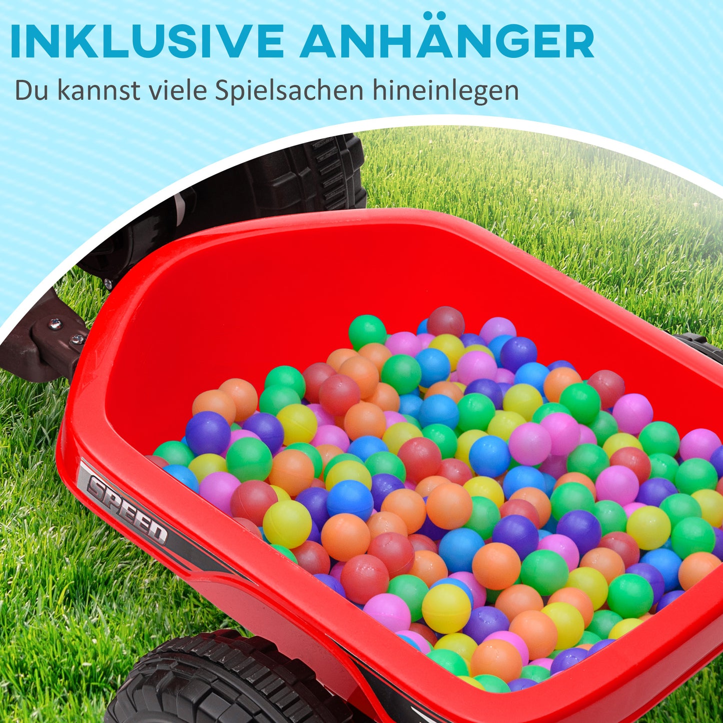 HOMCOM Elektro-Kinderquad mit Anhänger, 2,5 km/h, 50 Minuten Fahrtzeit, für 1,5 bis 3 Jahre, bis 25 kg, Rot