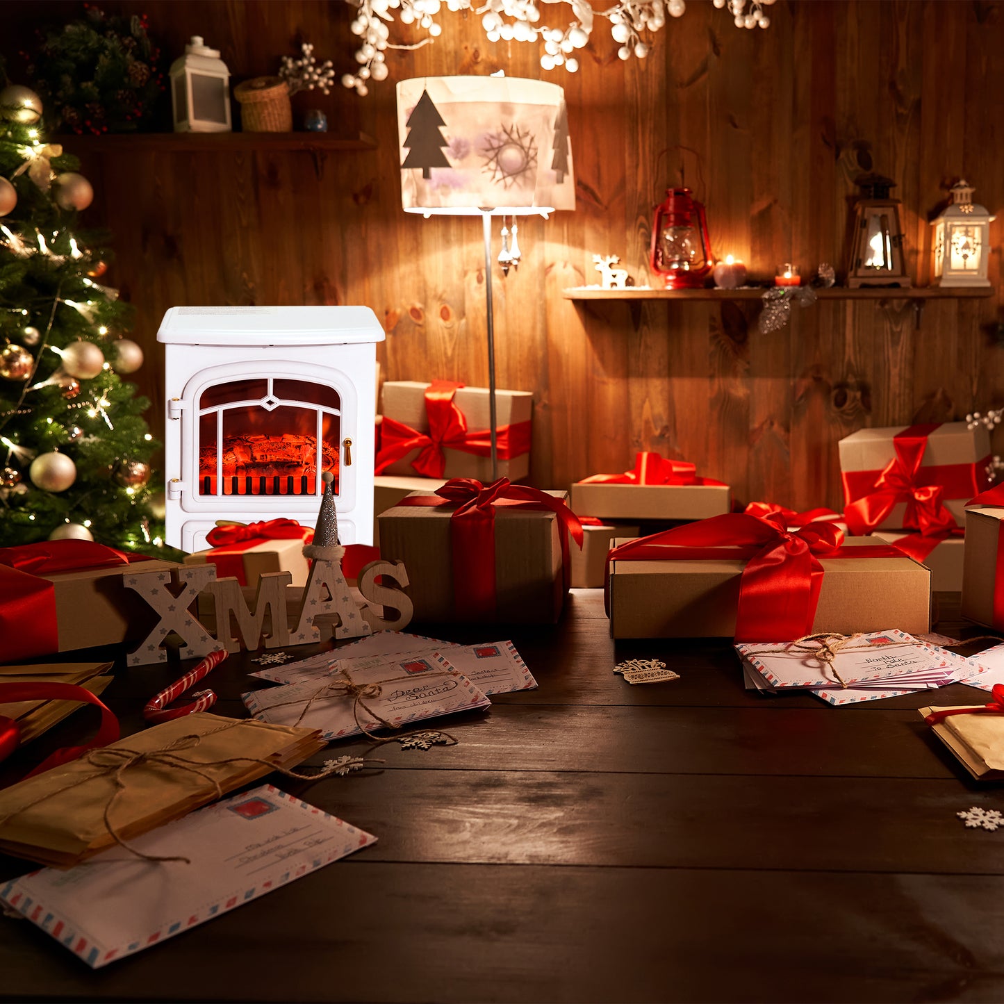 HOMCOM Elektrokamin mit Heizung, elektrischer Kamin mit LED Flammeneffekt, 950/1850W Dekokamin mit Thermostat, elektrisch Kaminfeuer mit Überhitzungs-Schutz, Kaminofen, Weiß