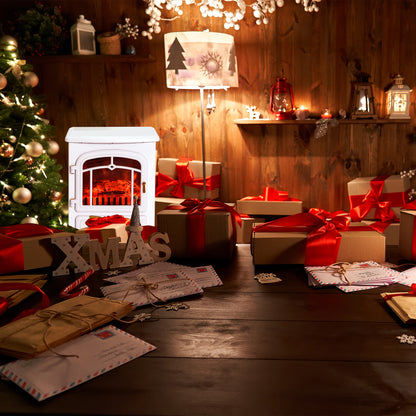 HOMCOM Elektrokamin mit Heizung, elektrischer Kamin mit LED Flammeneffekt, 950/1850W Dekokamin mit Thermostat, elektrisch Kaminfeuer mit Überhitzungs-Schutz, Kaminofen, Weiß