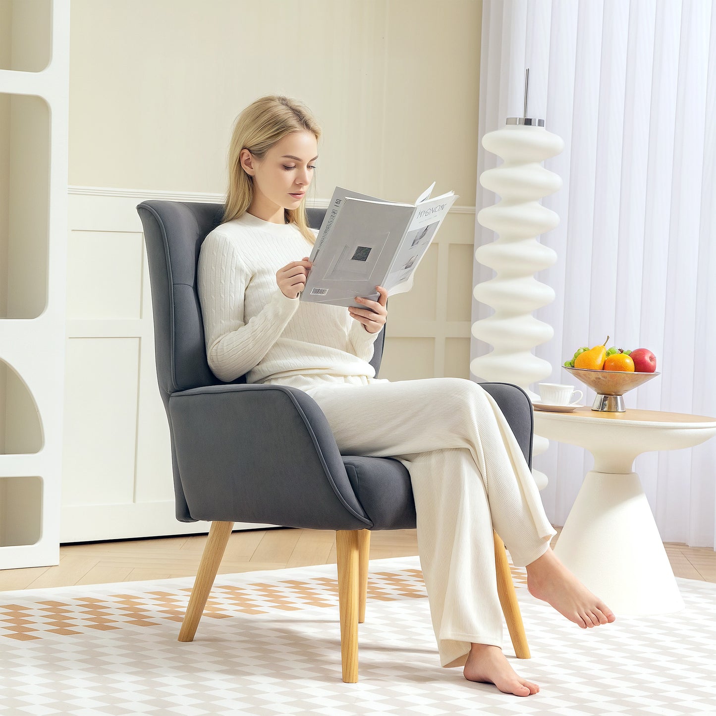 HOMCOM Polstersessel, Wohnzimmersessel mit Steppung, weicher Bezug in Samtoptik, bis 120 kg, Grau