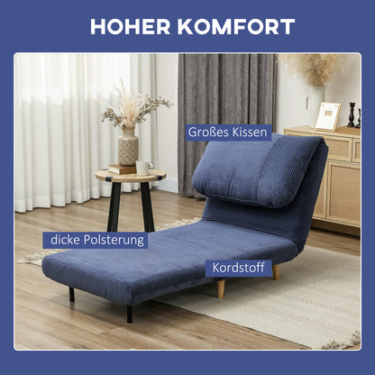 HOMCOM 2-in-1 Schlafsessel Gästebett, verstellbare Kopfstütze Cord-Optik 82 cm x 8 cm x 83 cm Blau