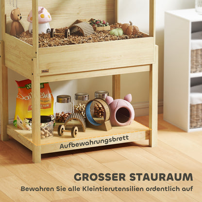 PawHut Hamsterkäfig 2 Etagen Nagerkäfig Kleintierkäfig mit klappbarem Deckel, groß 83,2 x 50 x 103 cm Naturholz