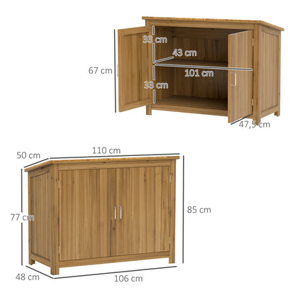 Outsunny Gartenschrank, Holzkommode mit 2 Regalen für Garten, Terrasse, Wetterfest, 110 x 50 x 85 cm, Braun