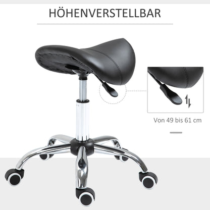 HOMCOM Rollhocker höhenverstellbar Drehhocker 49-61 cm Arbeitshocker drehbar Sattelhocker für Büro Salon Massage Spa Schwarz