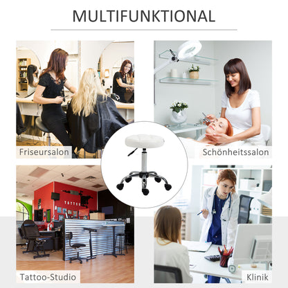 HOMCOM Drehhocker, Salonhocker, höhenverstellbar, Kunstleder, Steppdesign, Ø35,5 x 48-63 cm, Weiß/Silber