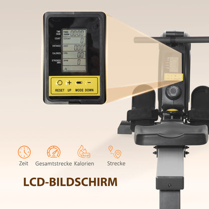 HOMCOM Rudergerät, klappbar, leiser Aluminiumrahmen, LCD-Monitor, 8 Stufen Widerstand, Schwarz/Silber