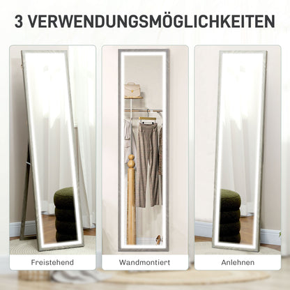 HOMCOM LED Ganzkörperspiegel, 40 x 160 cm, Touch-Steuerung, dimmbar, 3 Farben, Grau