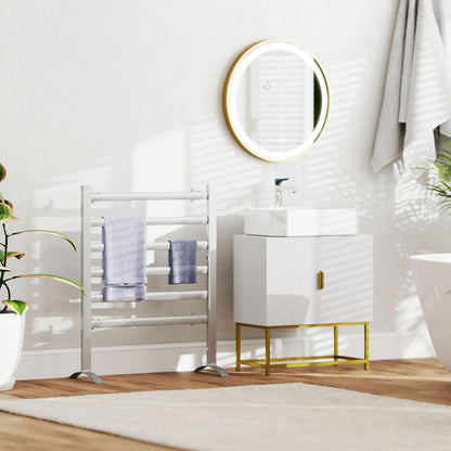 kleankin Runder Spiegel mit LED-Beleuchtung, Uhrzeitanzeige, Memoryfunktion, Gold + Silber