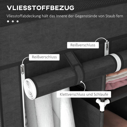 HOMCOM Schrank aus Stoff, Aufbewahrungslösung, 8 Regale, 2 Kleiderstangen, Schwarz