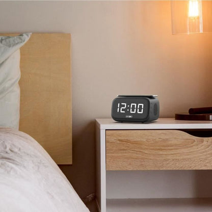 Speaker charger alarm clock - EVOOM - EV304618 - Black with wireless charging and integrated speaker