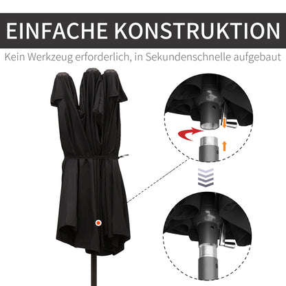 Outsunny Doppelsonnenschirm 455 x 270 cm Gartenschirm mit Handkurbel oval stabil Metallstange Marktschirm Doppelsonnenschirm Terrassenschirm Sonnenschutz für Strand Balkon Terrasse Garten Schwarz