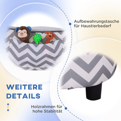 PawHut Haustiersoffa Hundecouch Hundesofa Hundebett Hundematte Katze Kissen gepolstert Holz Schaumstoff Grau 68,5 x 40,5 x 40,5 cm