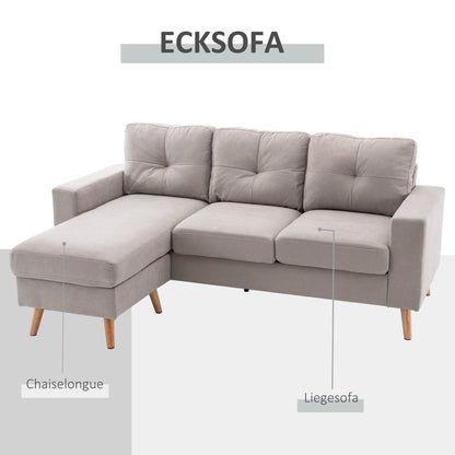 HOMCOM 3-Sitzer-Ecksofa, Leinenoptik, Wendbare Chaiselongue, 193x136x85 cm, Hellgrau