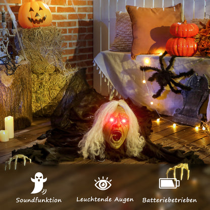 Outsunny 183cm Halloween Dekoration Halloween Zombie-Alte mit LED-Lichter, Soundfunktion, für Party