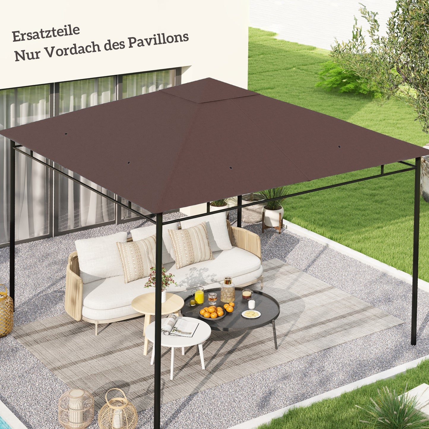 Outsunny Ersatzdach für Gartenpavillon, Polyester, 2,98 x 2,95 m, Kaffee