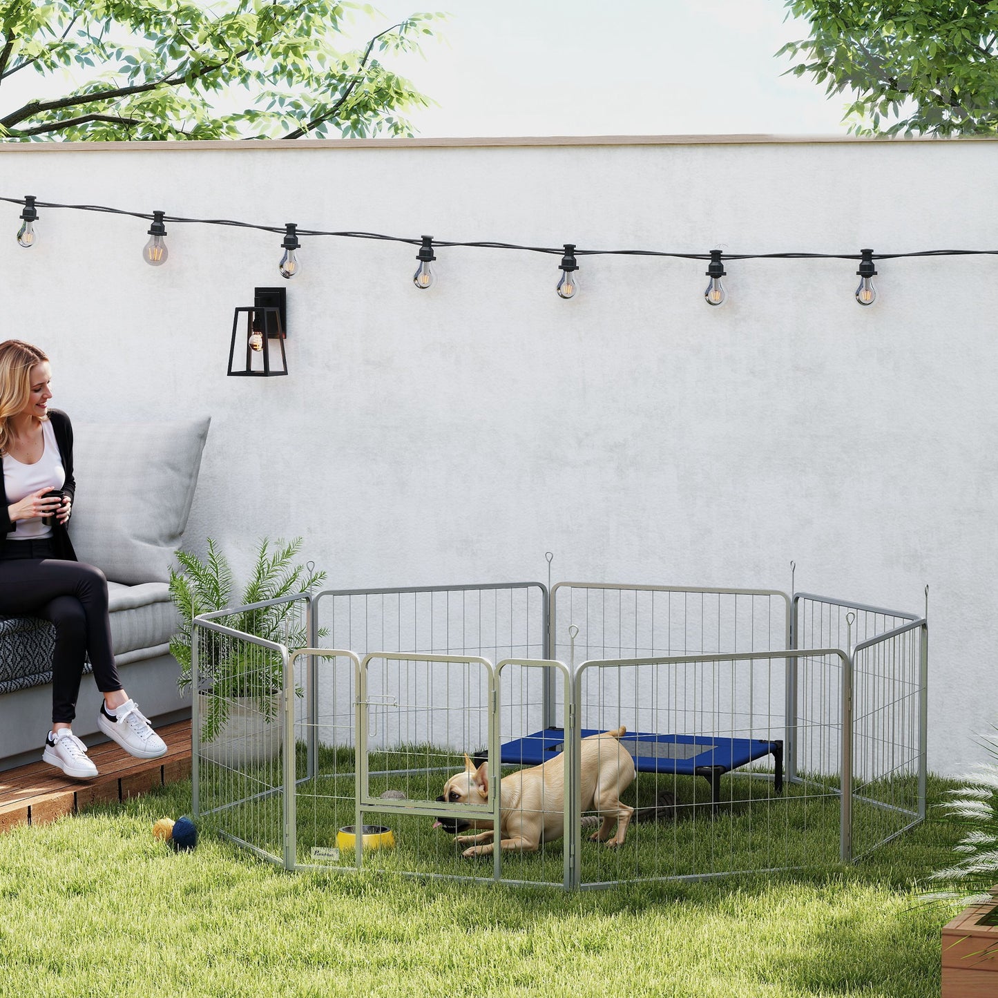 PawHut Haustiergehege, Hundezaun, Haustierspielplatz, flexibel anpassbar, rostfreier Stahl