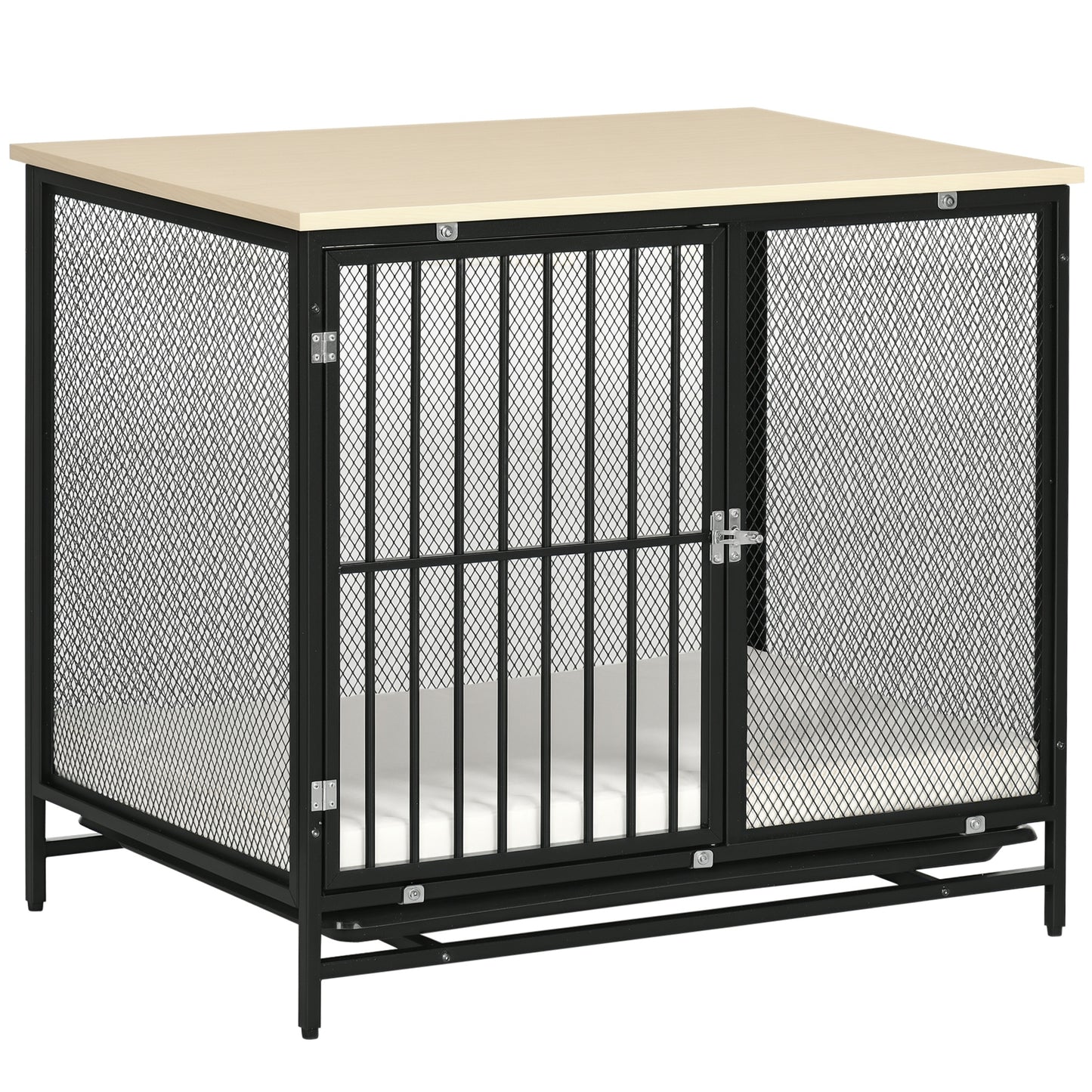 PawHut Hundekäfig, Hundebox, wasserabweisende Matte, herausnehmbare Bodenwanne, verriegelbar, Schwarz, 80 x 55 x 71 cm