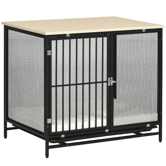 PawHut Hundekäfig, Hundebox, wasserabweisende Matte, herausnehmbare Bodenwanne, verriegelbar, Schwarz, 80 x 55 x 71 cm