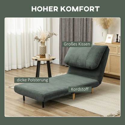 HOMCOM 2-in-1 Schlafsessel Gästebett, verstellbare Kopfstütze Cord-Optik 82 cm x 8 cm x 83 cm Grün