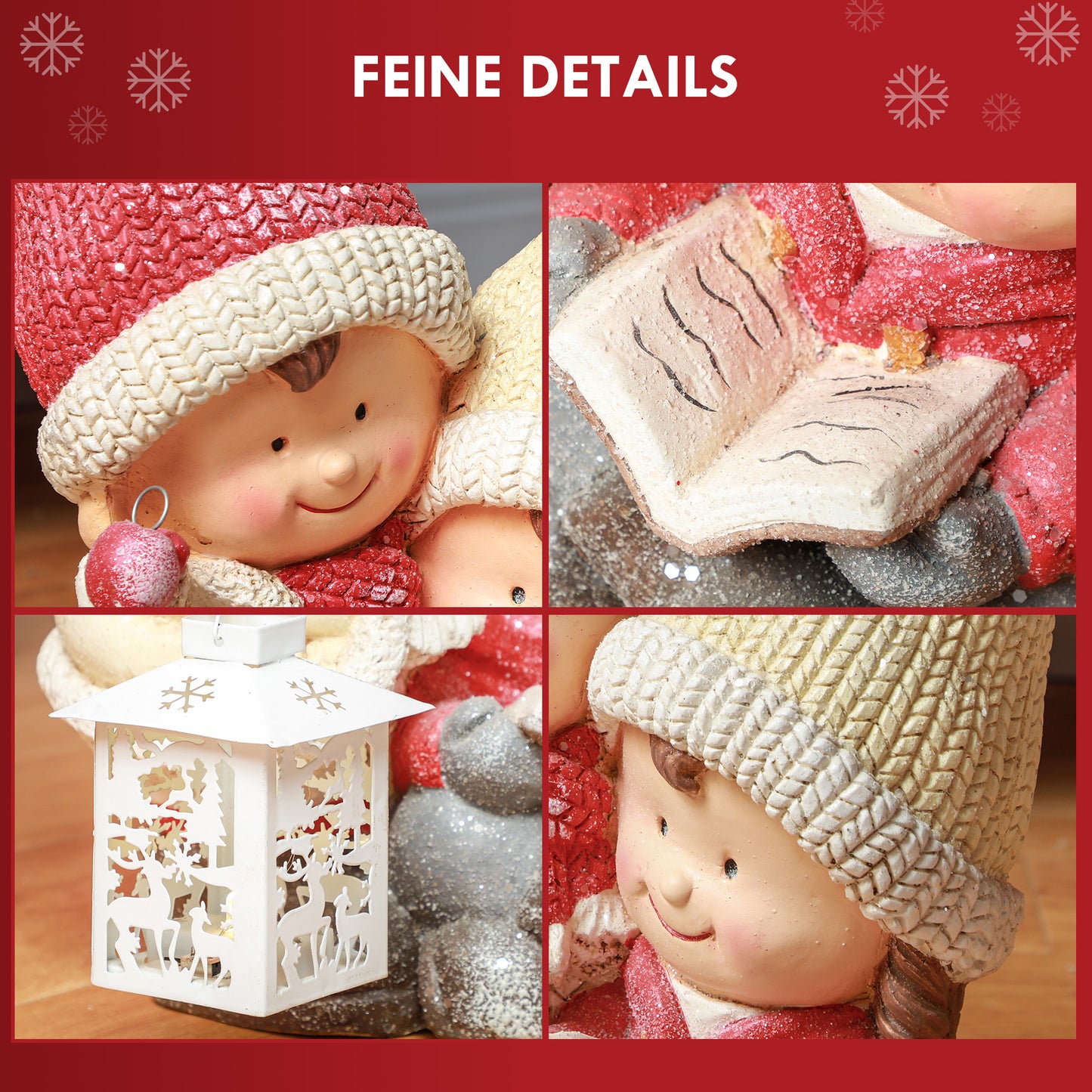 HOMCOM Weihnachtswichtel mit Buch & Laterne, LED, batteriebetrieben, 30 x 23 x 45 cm