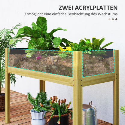 Outsunny Hochbeet, Holz-Pflanzbox mit Acrylplatten and Zwei Seiten, für 118 L Erde, Wasserabflusslöcher, 110 x 50 x 80 cm