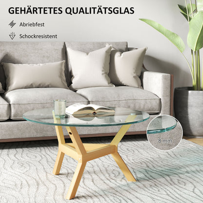 HOMCOM Runder Beistelltisch aus gehärtetem Glas mit verstellbaren Fußpolstern und Stahlrahmen, für Wohnzimmer, Schlafzimmer