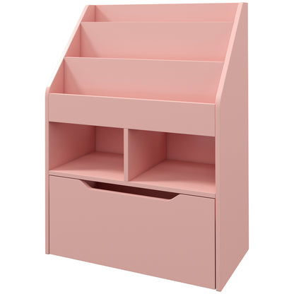 HOMCOM Kinderregal mit Schublade, Bücherregal mit Fächern, 60 x 29,9 x 90 cm, Rosa