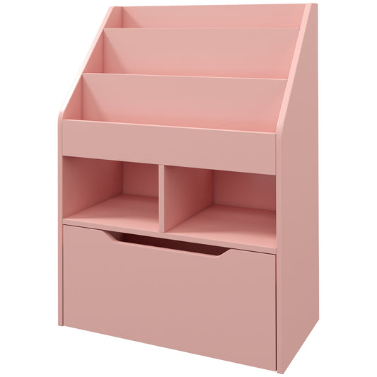 HOMCOM Kinderregal mit Schublade, Bücherregal mit Fächern, 60 x 29,9 x 90 cm, Rosa
