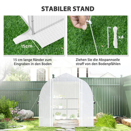 Outsunny 3 x 2 x 2 m Polytunnel-Gewächshaus mit aufrollbaren Seitenwänden, UV-beständiger Kunststoff-Plane und Stahlrahmen, Weiß
