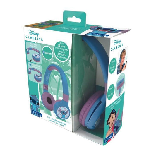 LEXIBOOK - 2 in 1 Disney Stitch headphones - Wireless Bluetooth 5.0 or Audi cable - Long-lasting rechargeable battery - Blue