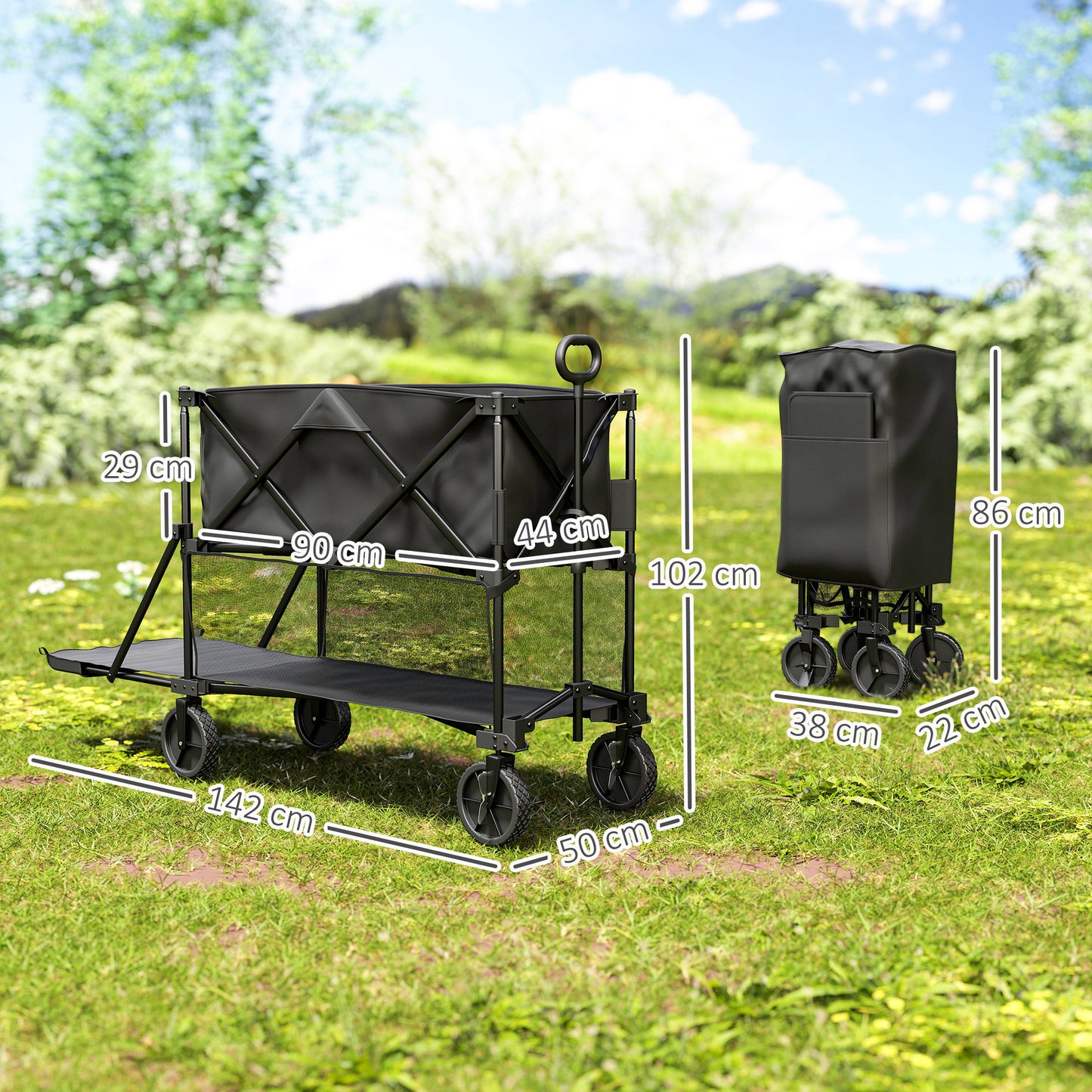 Outsunny Gartenwagen 200 kg belast zweistufige Transportwagen mit herausnehmbare Plane 369,5 Liter Schwarz