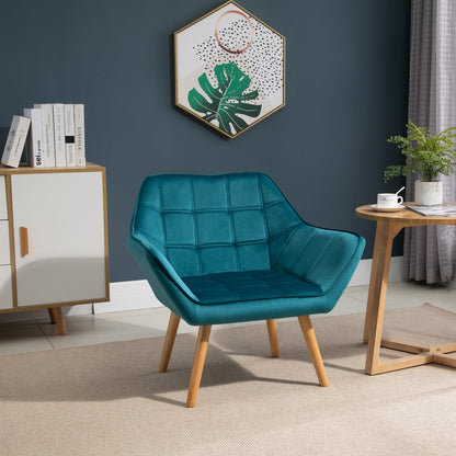 HOMCOM Sessel Wohnzimmer Ohrensessel Loungesessel Relaxsessel mit Gummiholzbeine, Lesesessel mit Samtoptik, Polstersessel für Schlafzimmer, skandinavisch, Hellblau