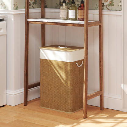 HOMCOM Bambus Wäschekorb mit Deckel 72 L Wäschesammler mit Bambusgriffen, herausnehmbarer Wäschesack Braun