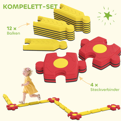 AIYAPLAY Kinder Schwebebalken-Set, frei gestaltbar, Kunststoff, flexible Teile, Gelb+Rot