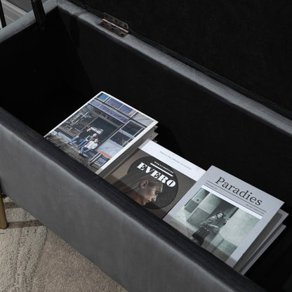 HOMCOM Sitzbank mit Stauraum Polsterbank mit Samtoptik, Sitztruhe mit Metallbeine, Truhenbank für Wohnzimmer Schlafzimmer Flur 100 x 40 x 42 cm, Dunkelgrau