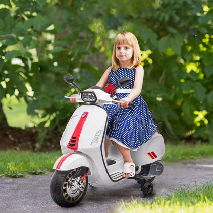AIYAPLAY Elektro-Kindermotorrad, Vespa, 3 km/h, 3-6 Jahre, Musik, Licht & Radio, Weiß