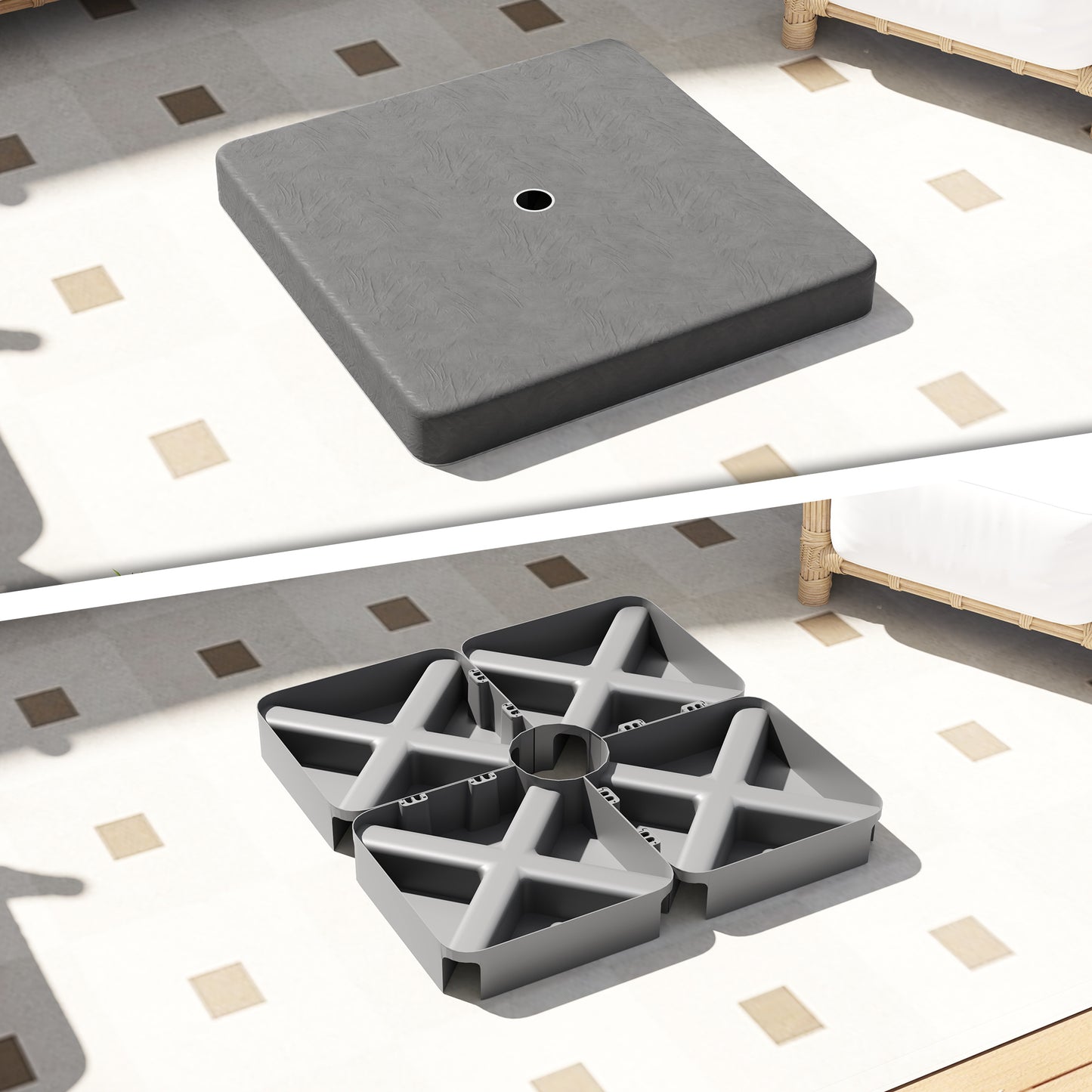 Outsunny Basisgewichte für Sonnenschirmständer, Wasserdicht, mit Sand befüllbar, Kunststoff, 89L x 89B x 10,5H cm, Schwarz