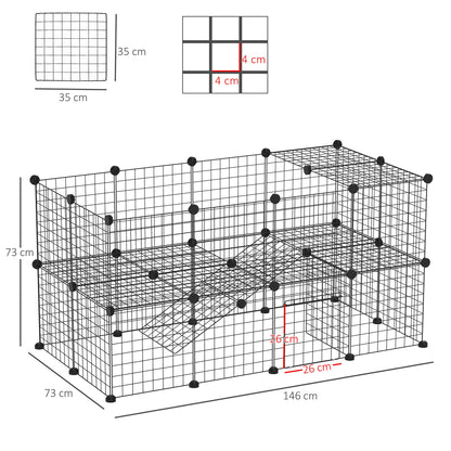 PawHut Freigehege Laufgitter DIY Welpenlaufstall Gittergehege für Kleintier aus Metallgitter Absperrgitter Kleine Haustiere Laufstall für Innen 36 Platten Schwarz 146 x 73 x 73 cm