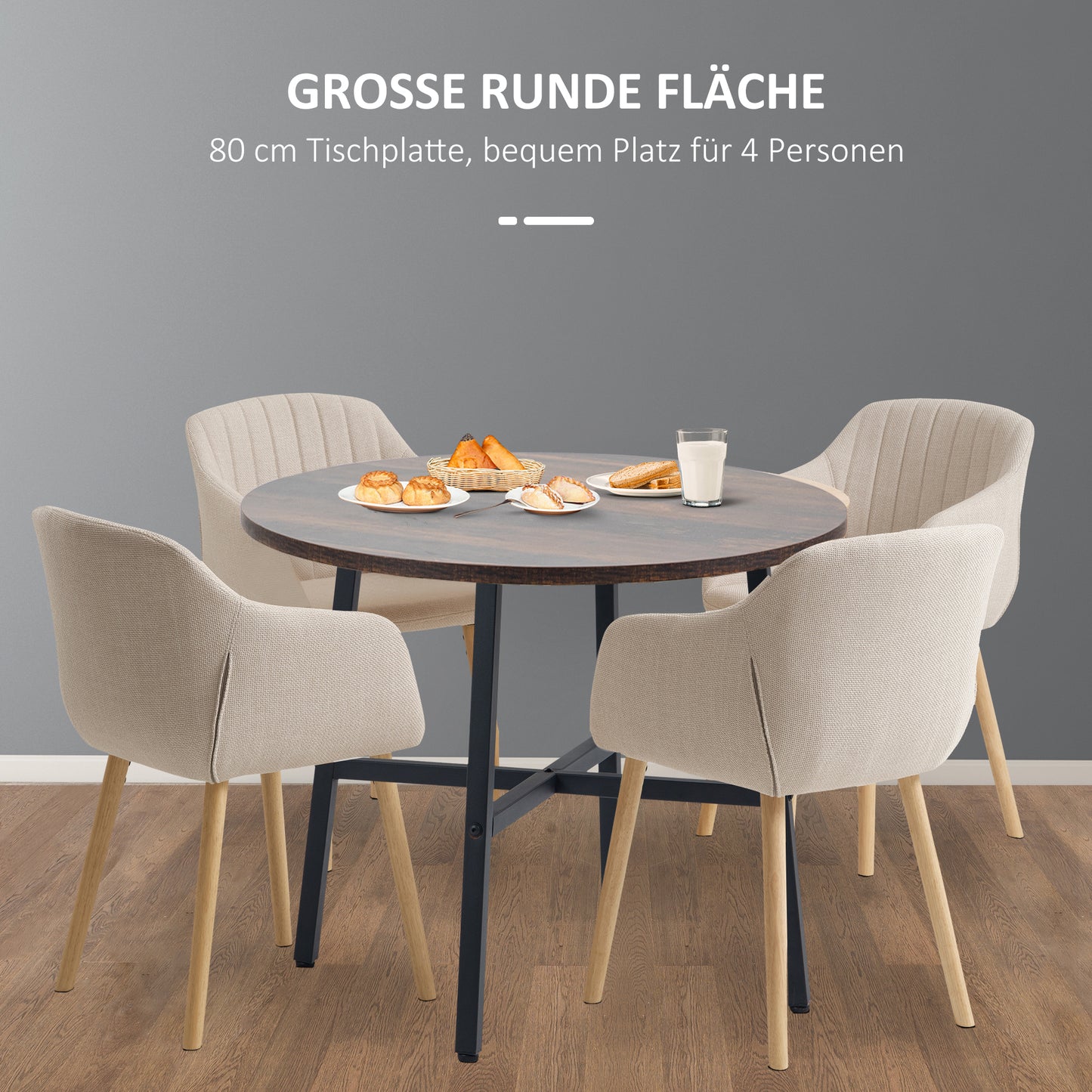 HOMCOM Esstisch Küchentisch, großer Tisch, Industriedesign, Rustikales Design, Φ80 x 76 cm, Braun