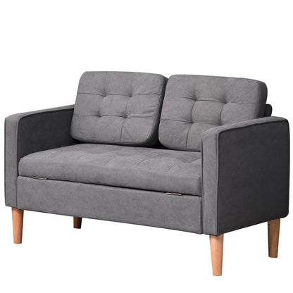 HOMCOM 2 Sitzer Sofa, Couch mit Stauraum, Holzbeine, Gepolsterter Polstersofa mit Samtoptik für Wohnzimmer, Schlafzimmer, 117x 62 x 78 cm, Grau