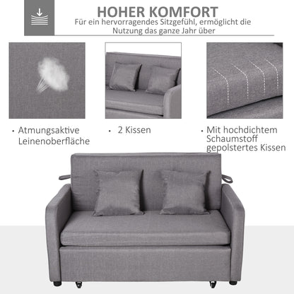 HOMCOM Schlafsofa für 2 Personen, mit Stauraum, leichter Umbau, flexibles Design, Grau