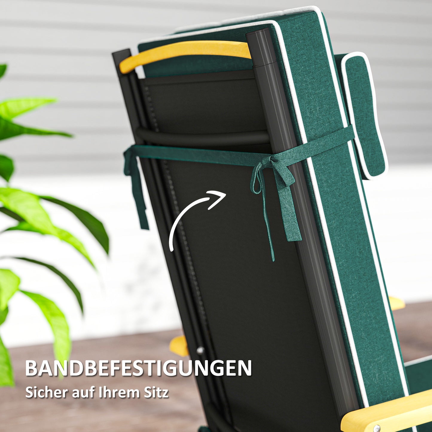 Outsunny Sitzkissen 120 x 47 x 9,5 cm wasserabweisend Stuhlkissen mit Bändern, Kopfstütze, UPF50+ Grün